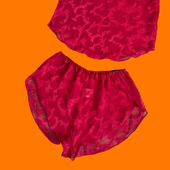 90's vintage red chiffon 2pc pajama lingerie set SMALL - Picture 4 of 9
